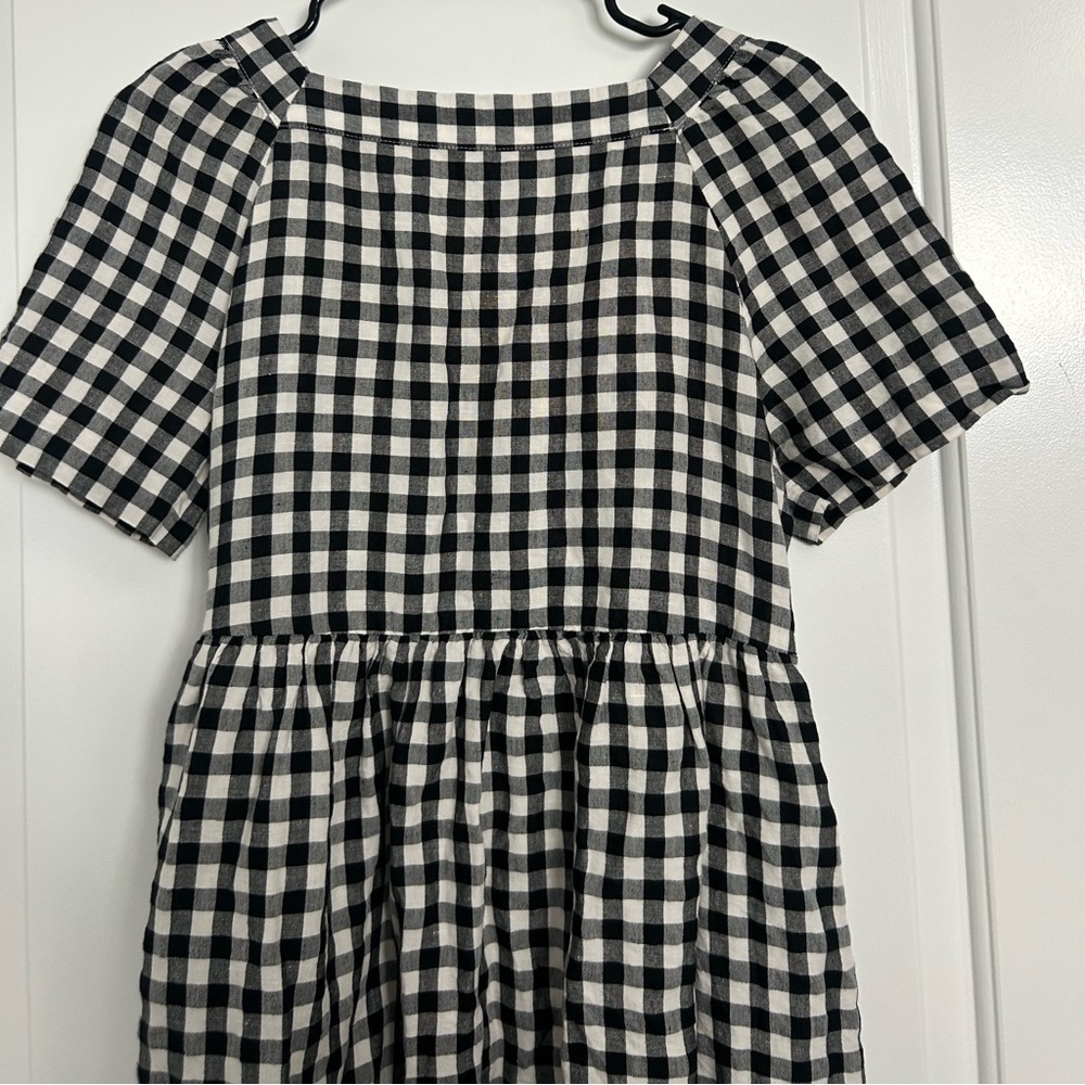 Madewell Women Linen Blend Allie Mini Dress in Gingham Check size small preppy - Picture 7 of 15